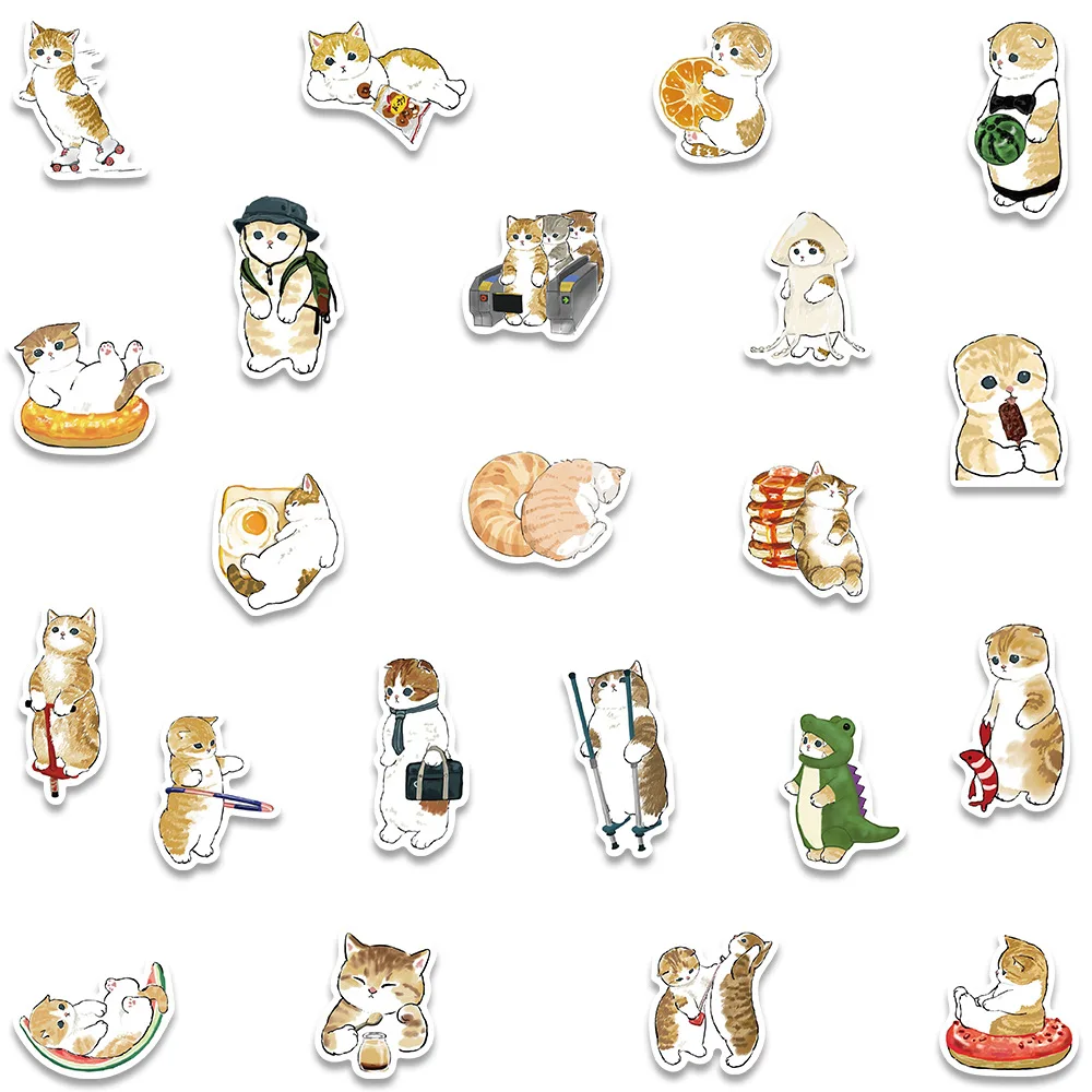 10/30/64PCS Cute Orange Cat Cartoon Stickers DIY Decoration Suitcase Scrapbooking Phone Laptop Stationery Kitty Kid Toy Sticker