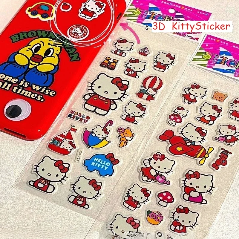 12pcs Steets Kawaii Sanrio Hello Kitty Bubble Stickers Cute Three-Dimensional 3D Stickers Cartoon Kids Toys Gift DIY Decals