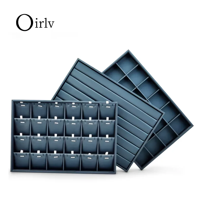 ถาดโชว์เครื่องประดับ Oirlv ถาดใส่เครื่องประดับสีน้ำเงิน แท่นโชว์แหวน สร้อยคอ ถาดจัดระเบียบเครื่องประดับหนังสำหรับบรรจุภัณฑ์กำไลข้อมือ