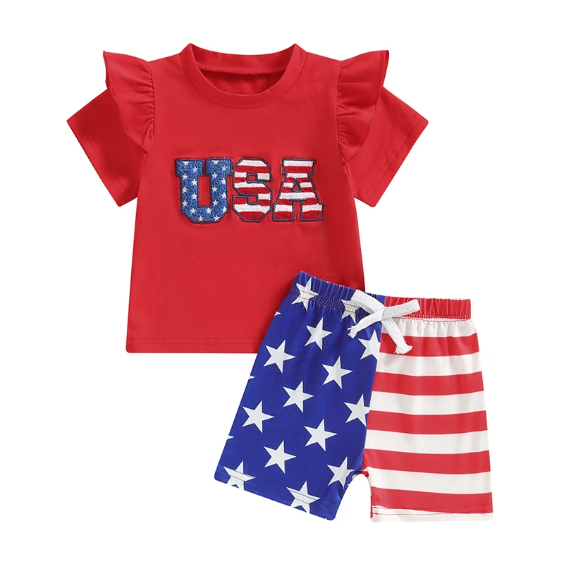 

Baby Girl 4th Of July Outfits Toddler Ruffle T Shirt Shorts 2pcs Set Summer Infant Fourth Of July Clothes