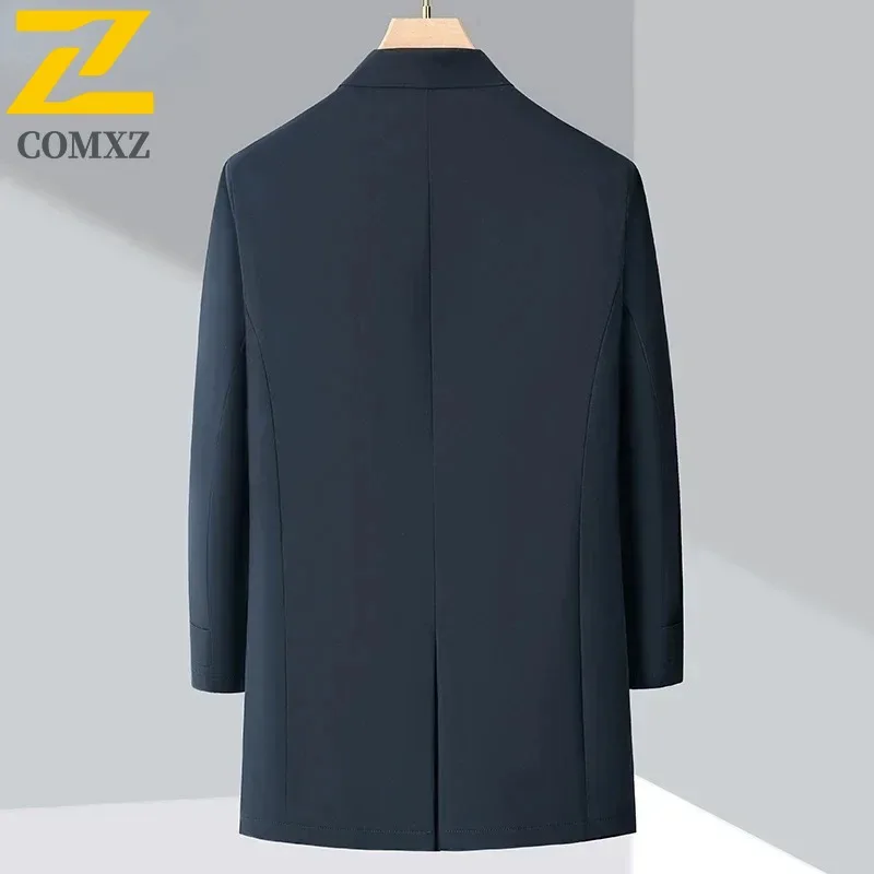 高級ブランドロングダウンコートメンズ冬ホワイトダックフェザー充填パーカーウインドブレーカーターンカラー暖かい軽量エレガントなアウターウェア