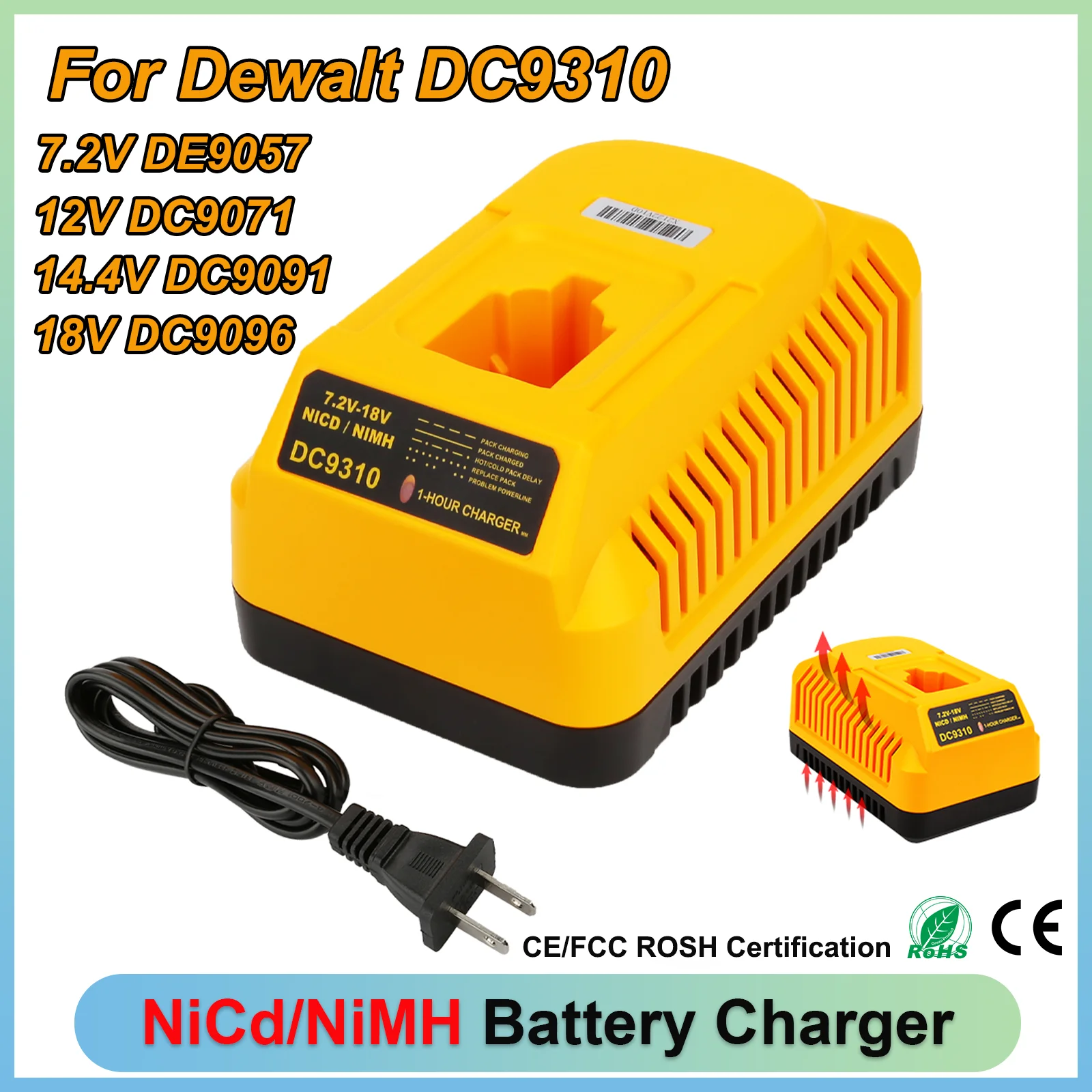 DC9310 Battery Charger For Dewalt 7.2V-18V NiCd & NiMh Battery  DC9071 DC9096 DW9057 DE9039 DE9095 DE9096 Replacement Charger