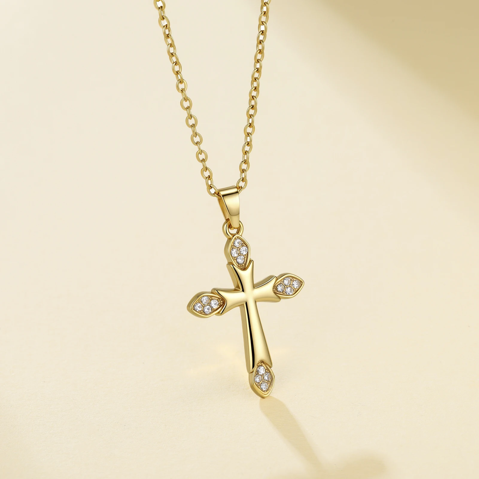 Zircon Cross Pendant Stainless Steel Trendy Classical Necklace For Women Man Redemption Bless Amulet Christ Jesus Jewelry