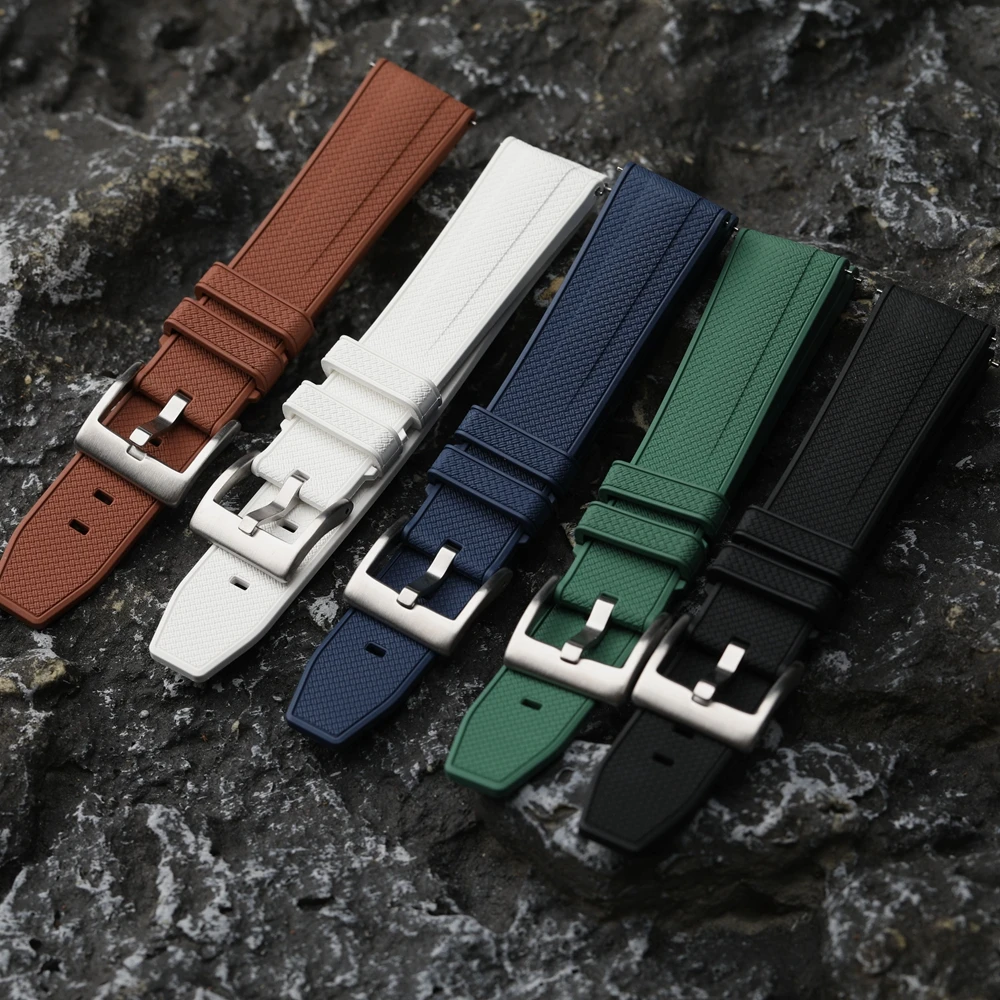 

Высококачественный резиновый ремешок, 20 мм, 22 мм, синий, коричневый, черный, белый, ремешок из фторкаучука, быстросъемный, водонепроницаемый мужской браслет, ретро-стип