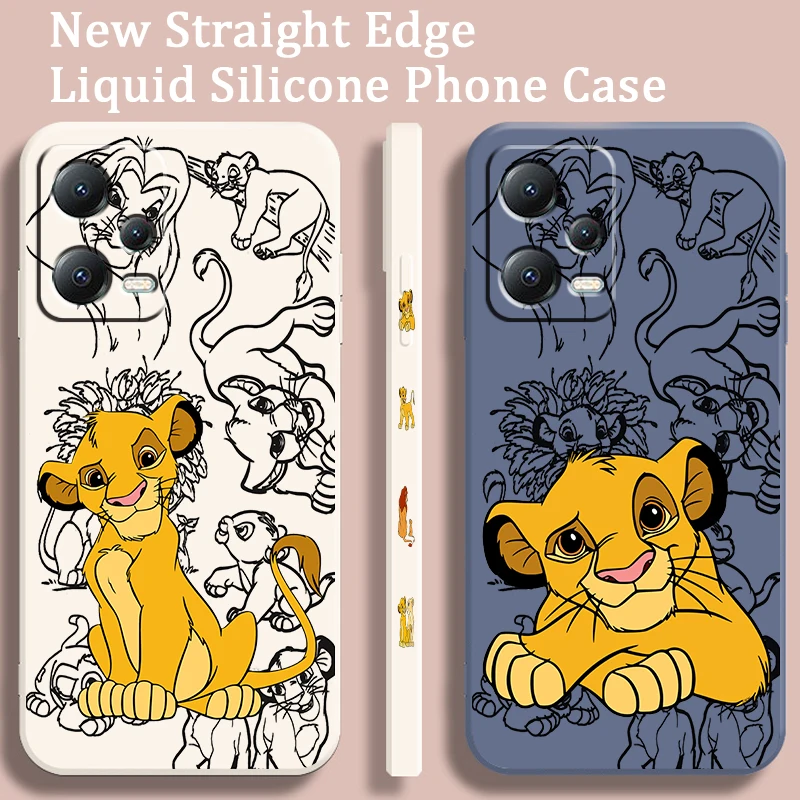Disney Simba Lion King For Xiaomi Redmi Note 12 12S 12R 11 11T 11S 10 10S 9 8 8T Pro Plus 5G Liquid Left Rope Phone Case