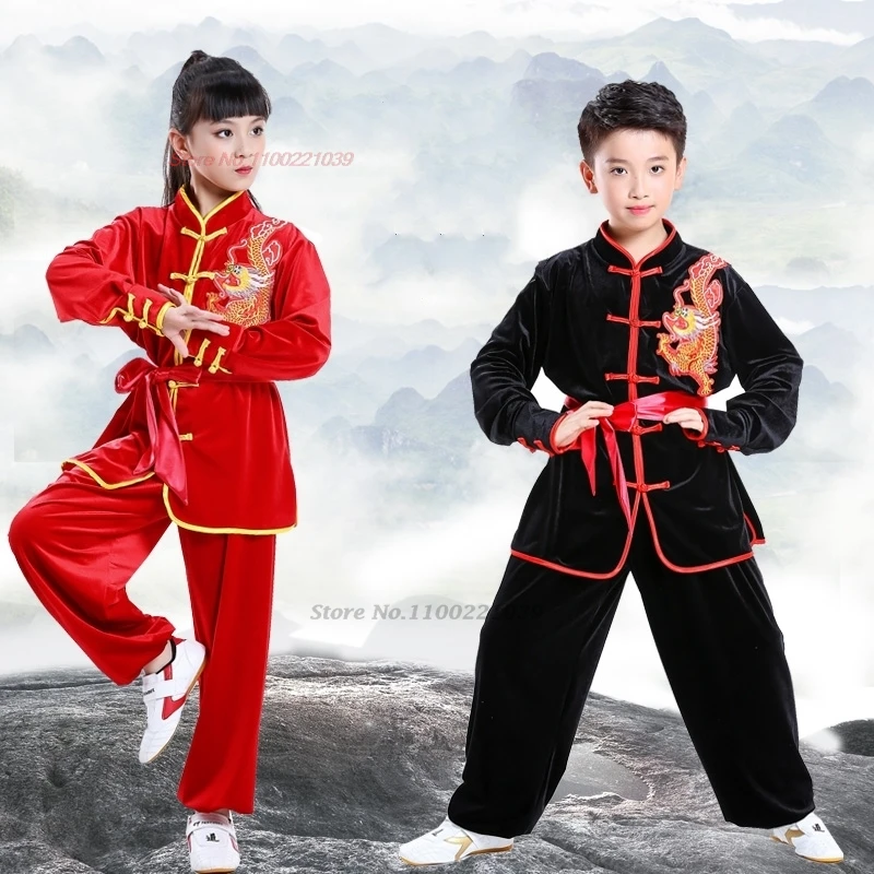 2025 chinese vintage wushu set dragon embroidery wushu kung fu velvet clothing martial arts wing chun tai chi training exercise