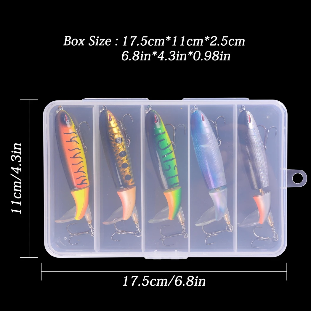 5pcs/Box Soft Rotating Tail Fishing Lures 10cm Floating Popper Fishing Lure Set Artificial Hard Bait Lure Fishing Tackle Box