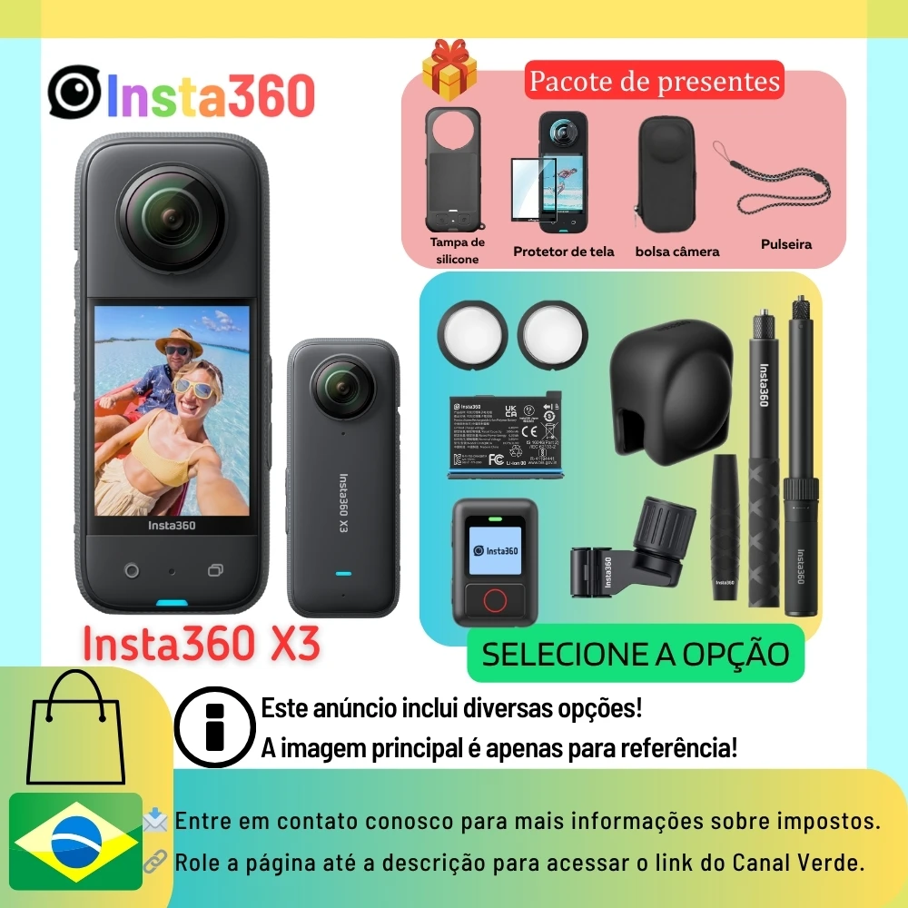 Insta360 X3 360 Action Camera HDR 5.7K 360 72MP 2.29'' Touch Screen Standard Snow Ski Kit Bundle Insta 360 X 3 Original For BR