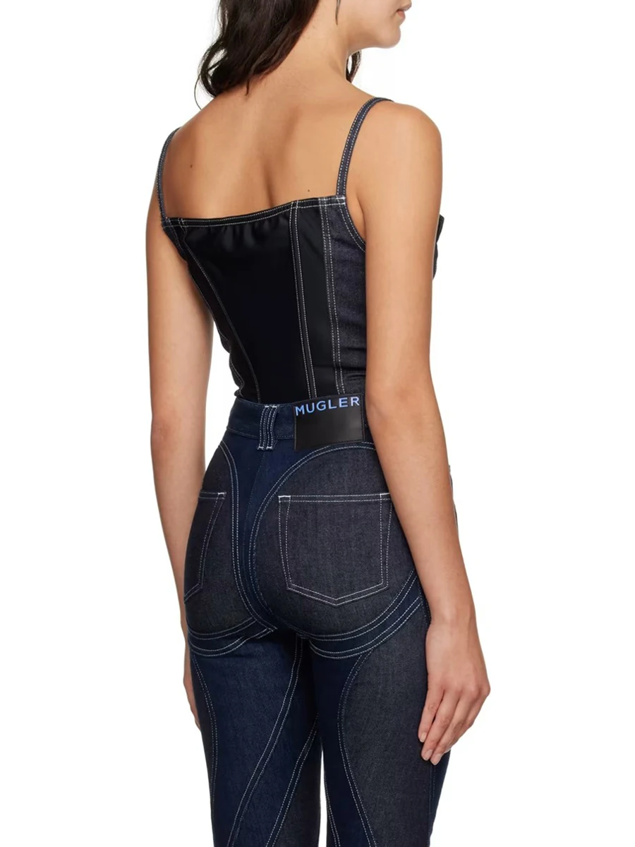 VGH-Combishort Sexy Amincissant pour Femme, Combishort à Col Carré, Couleur Unie, Fermeture Éclair, Taille Haute, Dos aux