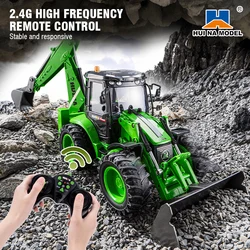 Hiuna 1:14 Remote Control Excavator Loader Two-Way Forklift Sound and Light Simulation Engineering Car Model Toy Children's Gift