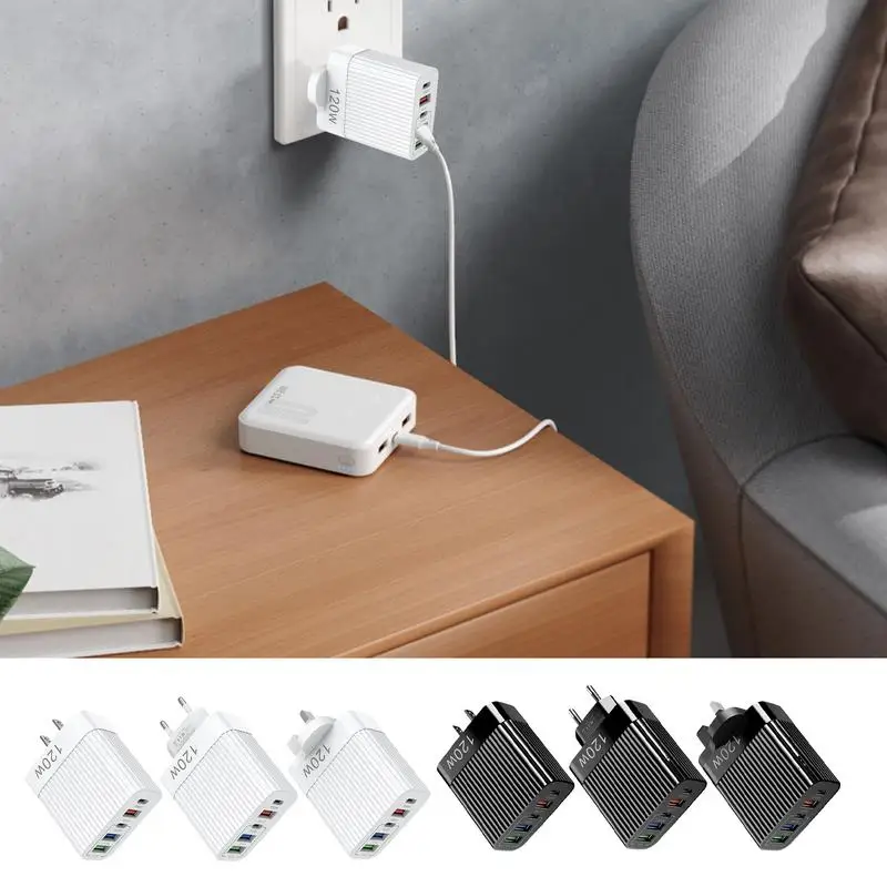 شاحن USB 120 وات شاحن متعدد المنافذ كتلة محطة شحن سريعة محور محمول من النوع C مخرج شحن للهواتف المحمولة والأجهزة اللوحية