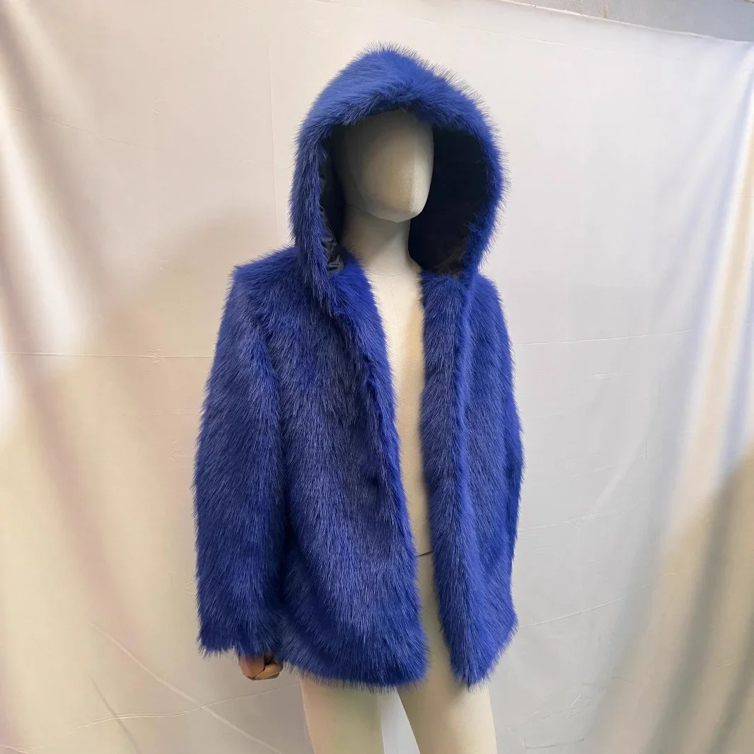 

Men Casual Loose Open Stitch Spliced Solid Slight Strech Faux Leather Hooded Jacket Cardigan Outerwear Fur Coats Autumn 2025