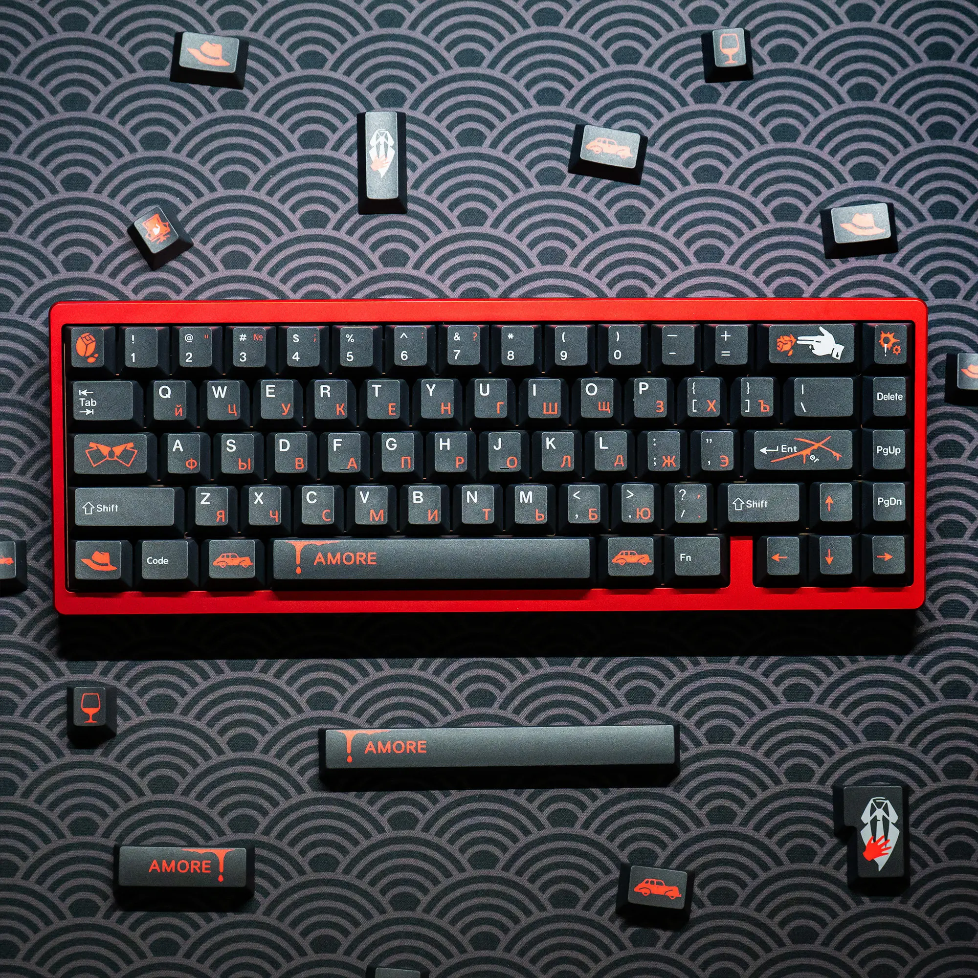 Black and red Russian keycaps Classic black and red color scheme Original PBT hot sublimation 143 keys full set of mechanical
