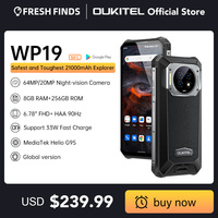 Oukitel WP19 Rugged Night Vision 21000mAh 8GB 256GB 64MP Camera 90Hz Helio G95 NFC