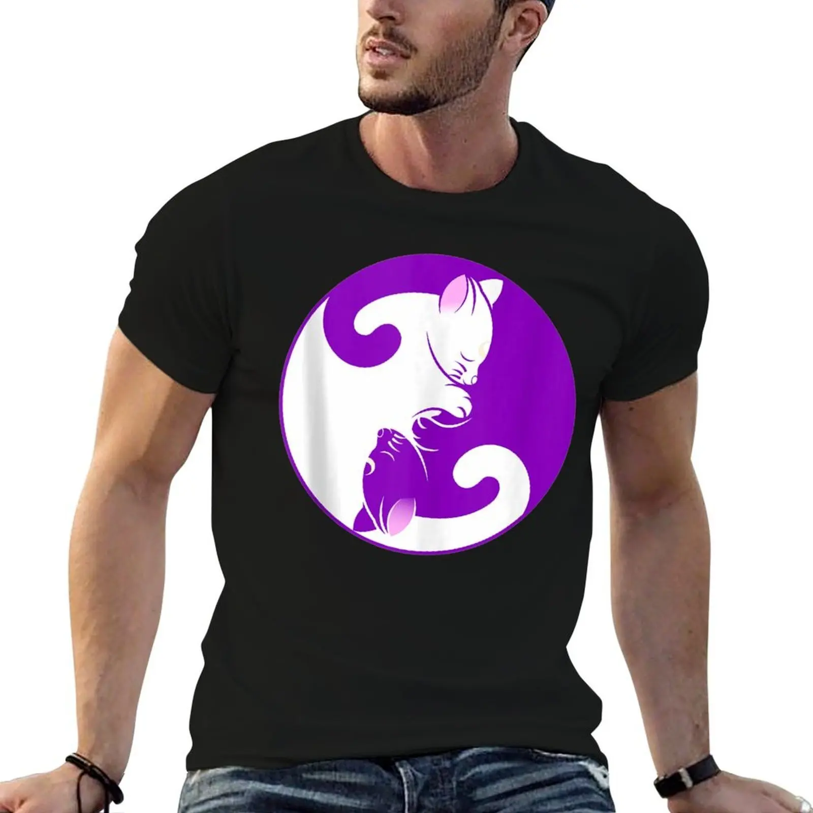 

Yin & Yang Cats Cute Meditation Cat Yoga T-Shirt t shirts for man cotton funny t shirts for man cotton soft T-Shirt