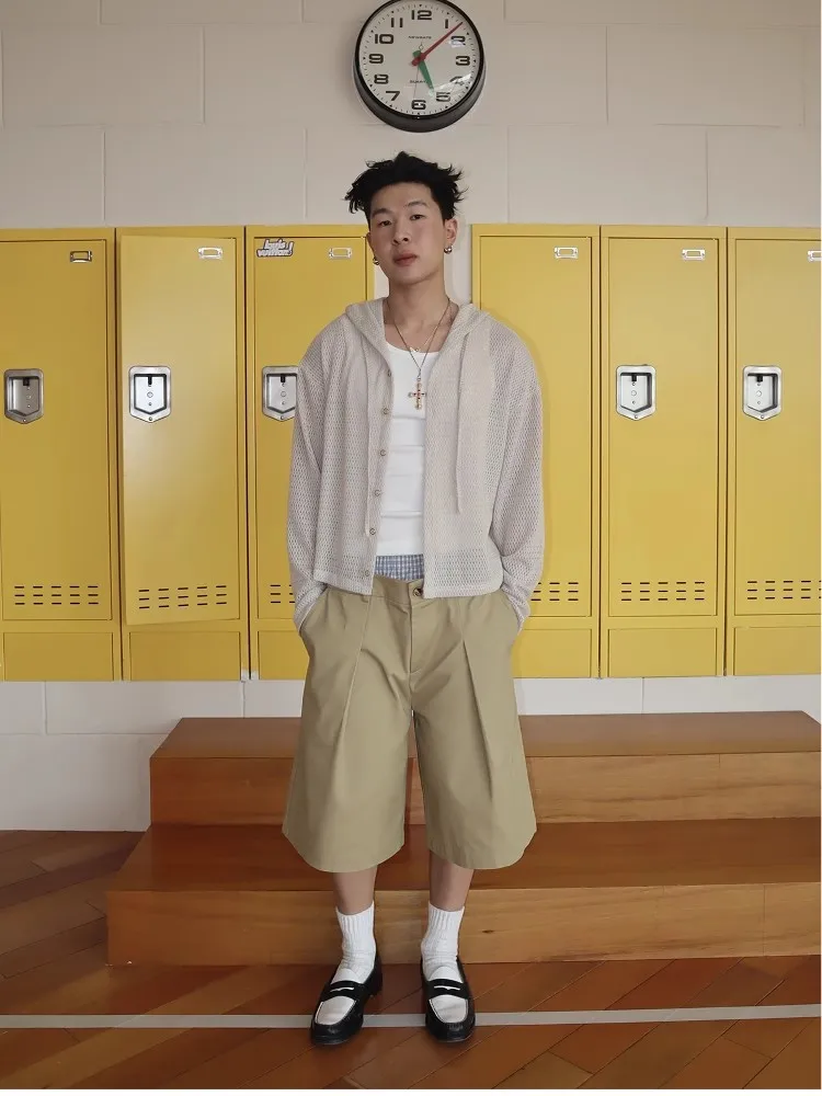 Mauroicardi Primavera Estate Plaid Patchwork Pantaloncini kaki per uomo Doppia vita Pantaloni al ginocchio Designer di lusso Emo Clothes 2025