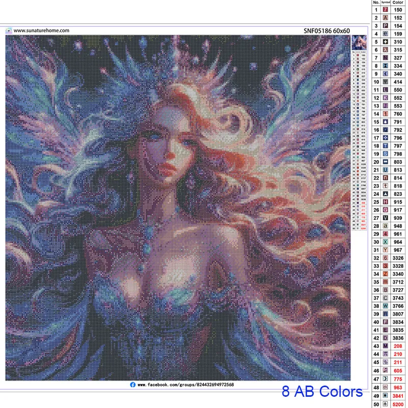 Sunature AB Diamond Painting Art Full Square Round Drills Diamond Beauty Angel Fairy Painting Kits (5-10 AB Colors)