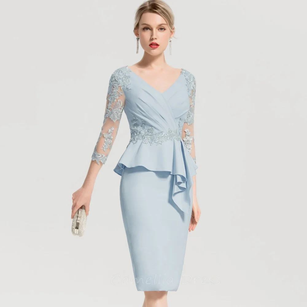 

Customized Mother of the Bride Dress Elegant Women Applique Dress Hip-covering Wedding Party Gown V Neck vestido invitada boda