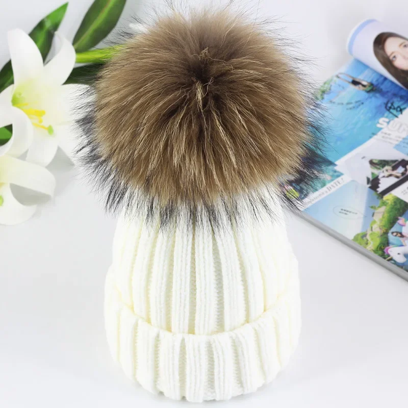 Winter Brand Female Fur Pom Poms hat Winter Hats For Women Girl \'s Hat Knitted Beanies Cap Hat Thick Women Skullies Beanies