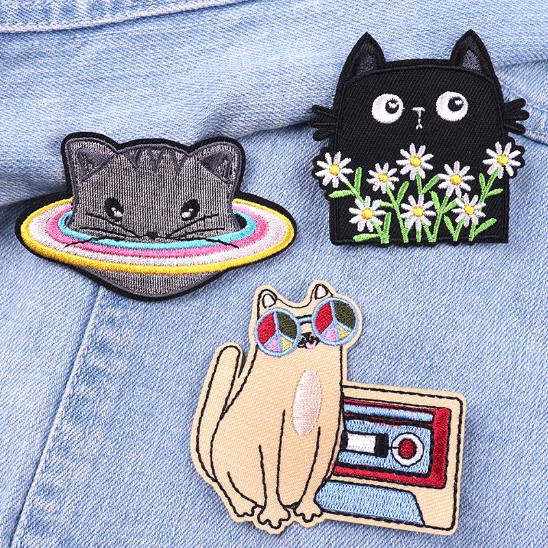 Cartoon/Animal Embroidered Patches Cat Patch Jackets Sew Applique Iron On Patches For Clothing thermoadhesive Patches On Clothes