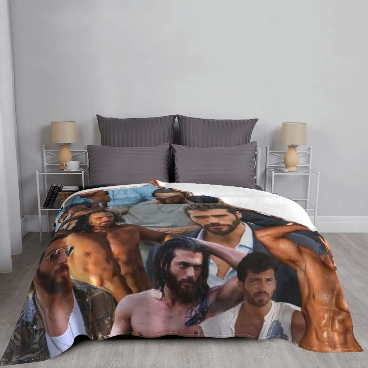 Can Yaman Photo Collage Blanket Muscles Actor Model Flannel Funny Warm Throw Blankets for Home Restaurant All Season