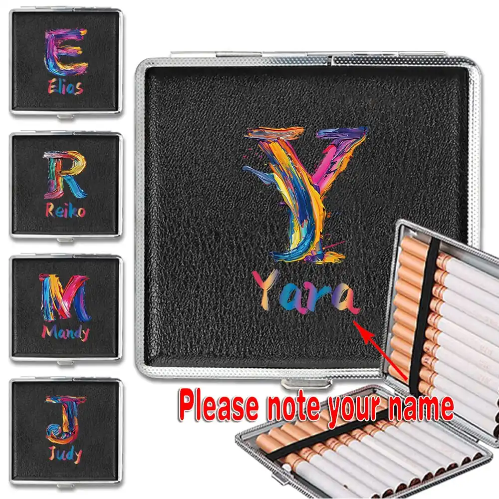 

Customized Name PU Cigarette Case Organizer Cigar Box Storage Tobacoo Container Protector Holder Personalized Name DIY Design