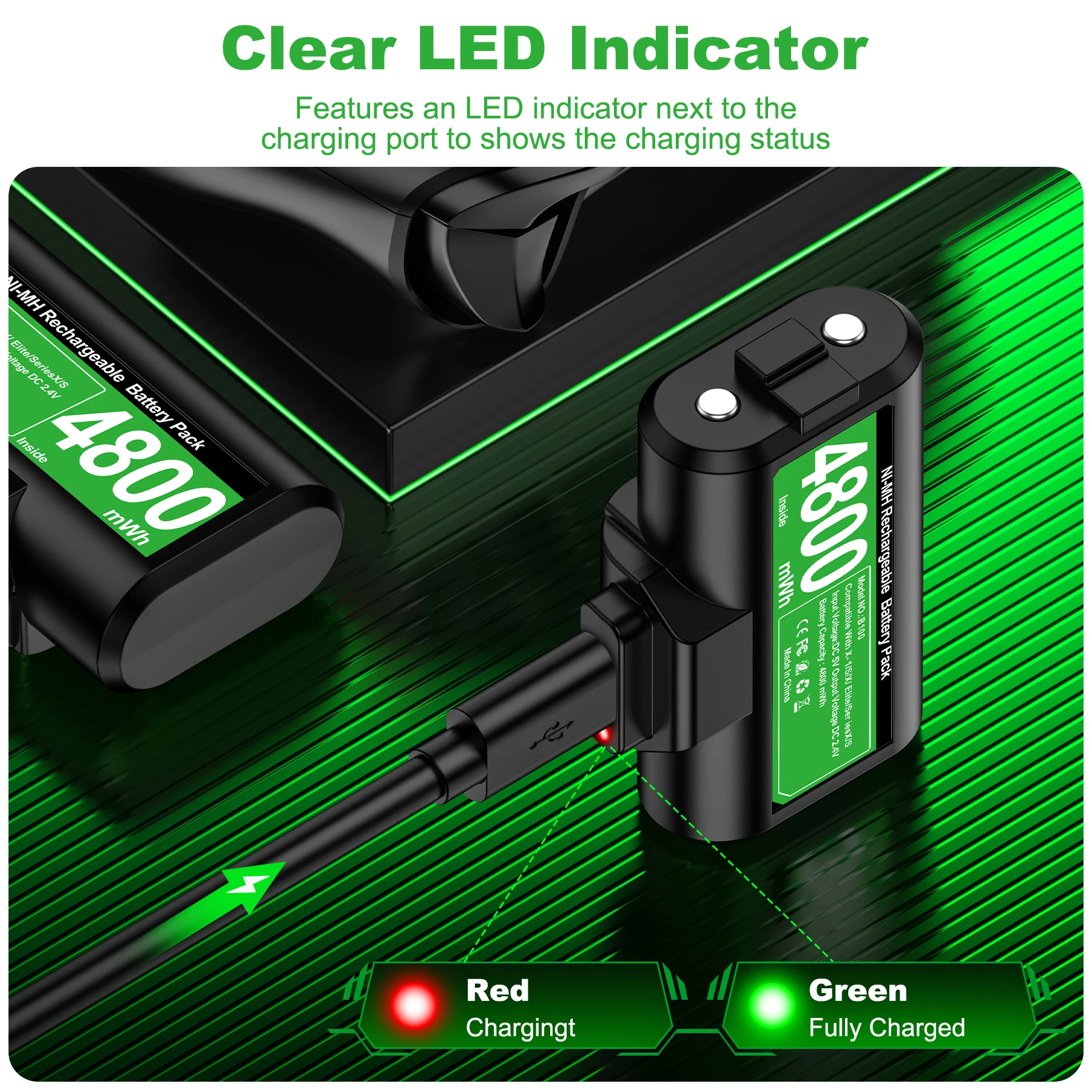 BEBONCOOL B100 2 x 4800 МВтч аккумуляторная батарея для контроллера Xbox Series X/S/Xbox One S/X с зарядным кабелем