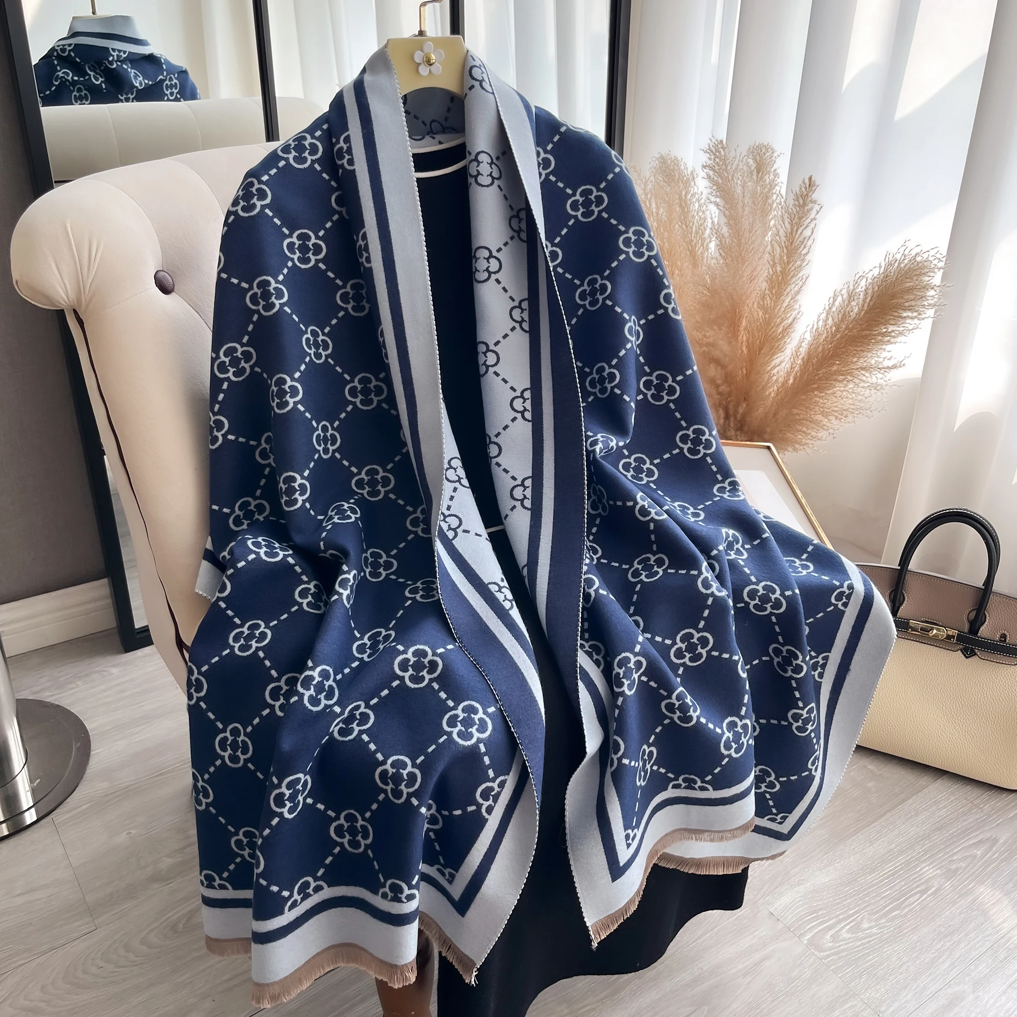 2024 New Elegant Fashion Imitation Shawl Cashmere Jacquard pattern Scarf Winter Collocation Warm Scarf Shawl Outside