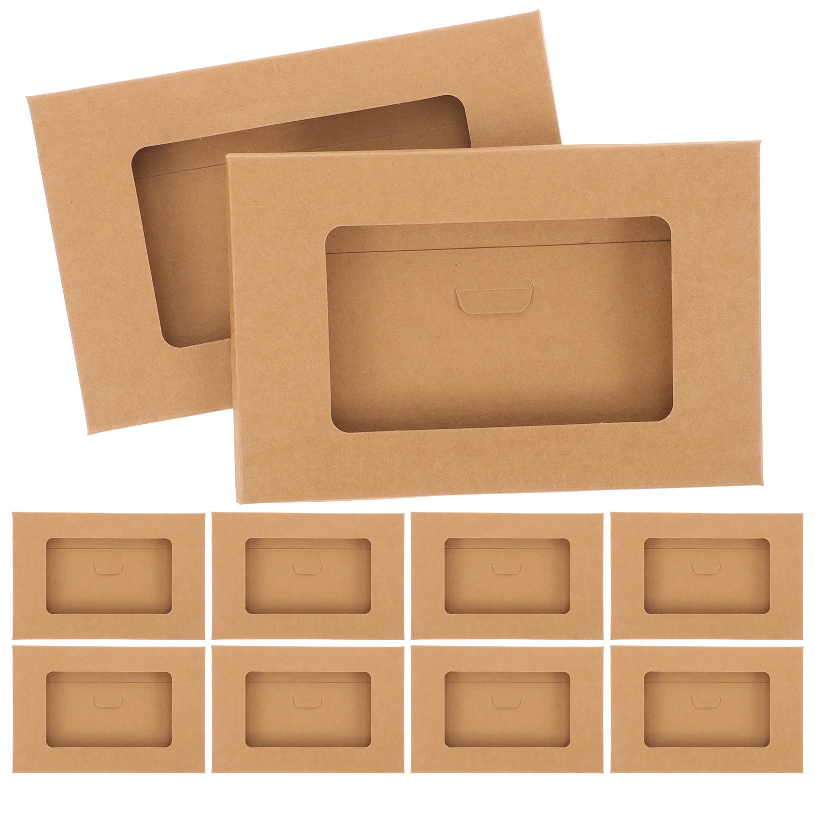 10Pcs Kraft Paper Postcard Boxes Envelop Storage Container with Clear Window for Catalogs Statements Packaging