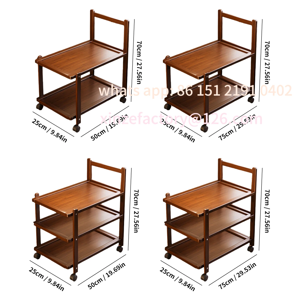 Customizable 2/3-Tier Art & Coffee Supply Storage Organizer with CastersCart Shelf Multi-Function Bamboo Rolling Utility Cart