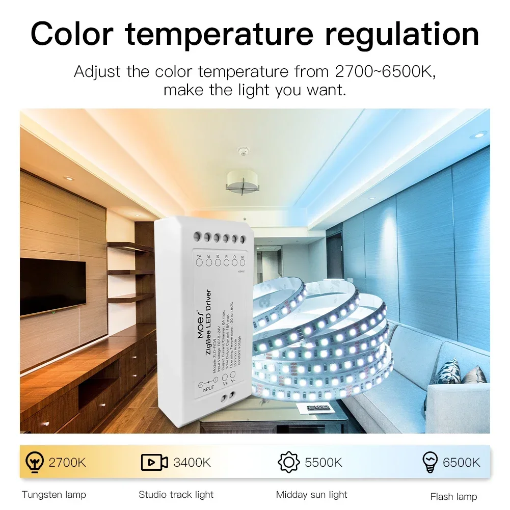 Moes Smart Dimmer Module Swtich ZigBee 3.0 for LED Strips Bright Color Temperature Adjust  for Tuya APP Alexa Echo Goolge Home view 5