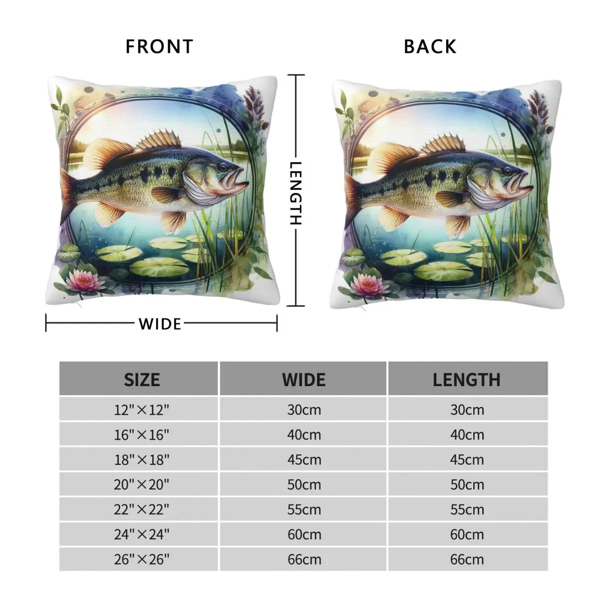 Fishing Lake Largemouth Bass Fish Square Pillowcase Polyester Linen Velvet Pattern Decor Throw Pillow Home Cushion Case 45x45