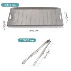Ti Camping Grill Pan & BBQ Tongs Set Portable Outdoor Cookware Non-Stick Surface Matte Finish Perfect for 1 Person