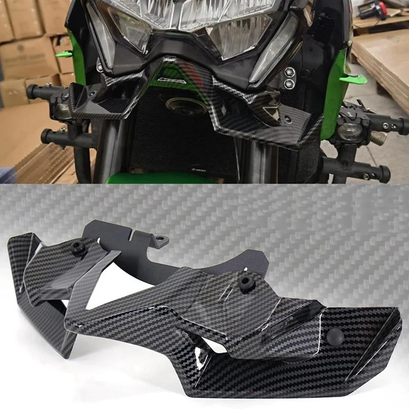 Motorcycle Naked Front Spoiler Winglet Aerodynamic Wing Kit Spoiler Parts For Kawasaki Z900 2020 2021 2022(Bright Black) image 2