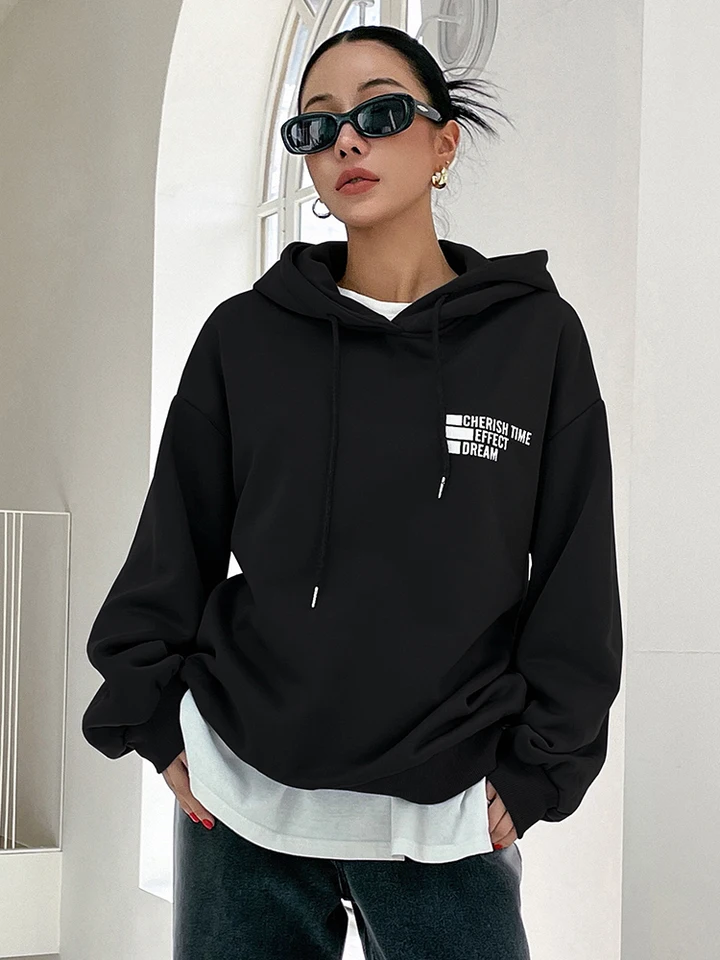 Casual Oversize Hoodies for Women Cherish Time Effect Dream Letter