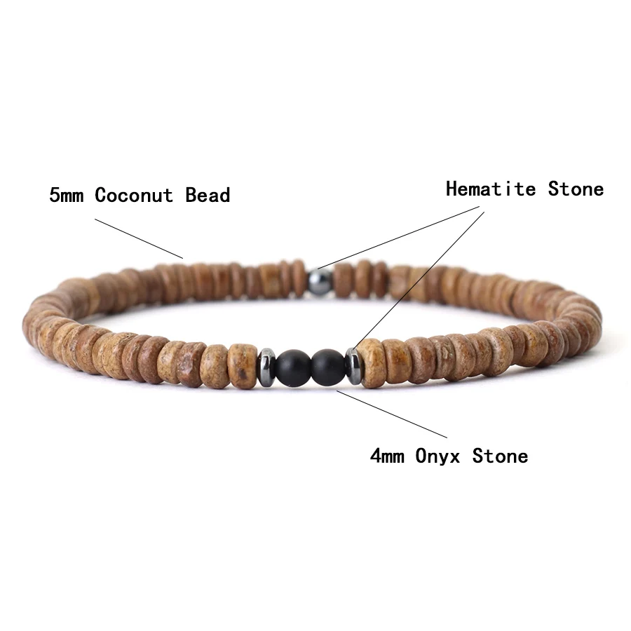 Minimalist Natural Wood Bracelet Unisex Brown Coconut Bead Braslet Leisure Accessories Meditation Jewelry Tiger Eyes Braclet