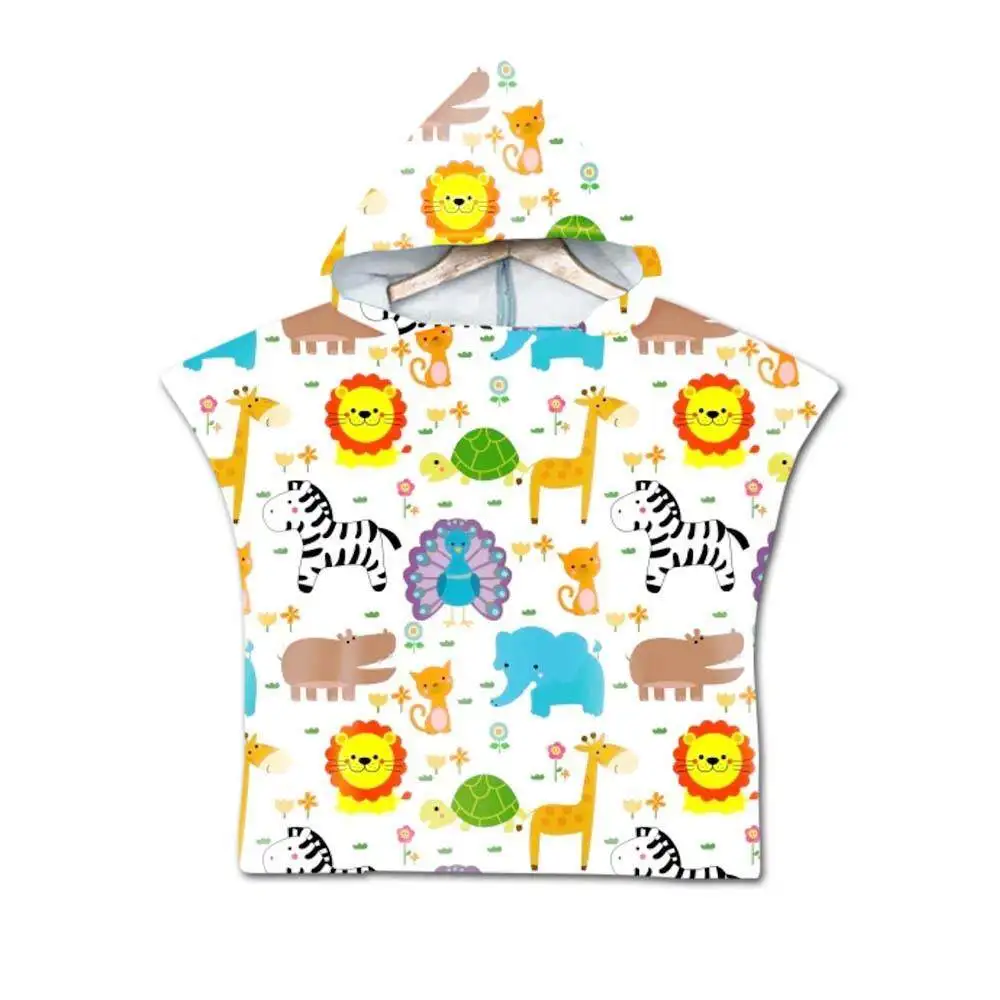 Cartoon Kids Hooded Bath Towel Soft Absorbent Beach Towel with Printed Cape Design for Children view 4
