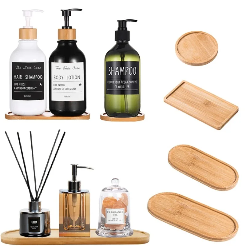 1Pcs Wooden Soap Dispenser Tray Vanity Countertop Bottles Organizer Holder Square Candles Jewelry Storage Tray for Bathroom