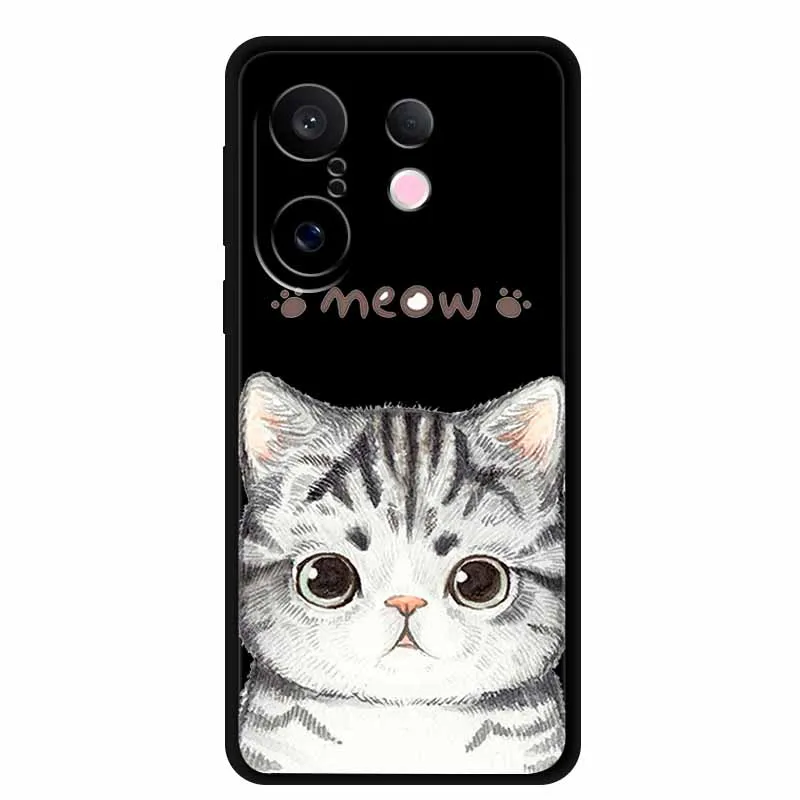 حافظة لهاتف Vivo X200 FE 5G مقاس 6.31 بوصة على شكل قطط لطيفة سوداء ناعمة من البولي يوريثان الحراري غطاء هاتف خلفي لهاتف Vivo S30 Pro حافظة كرتونية