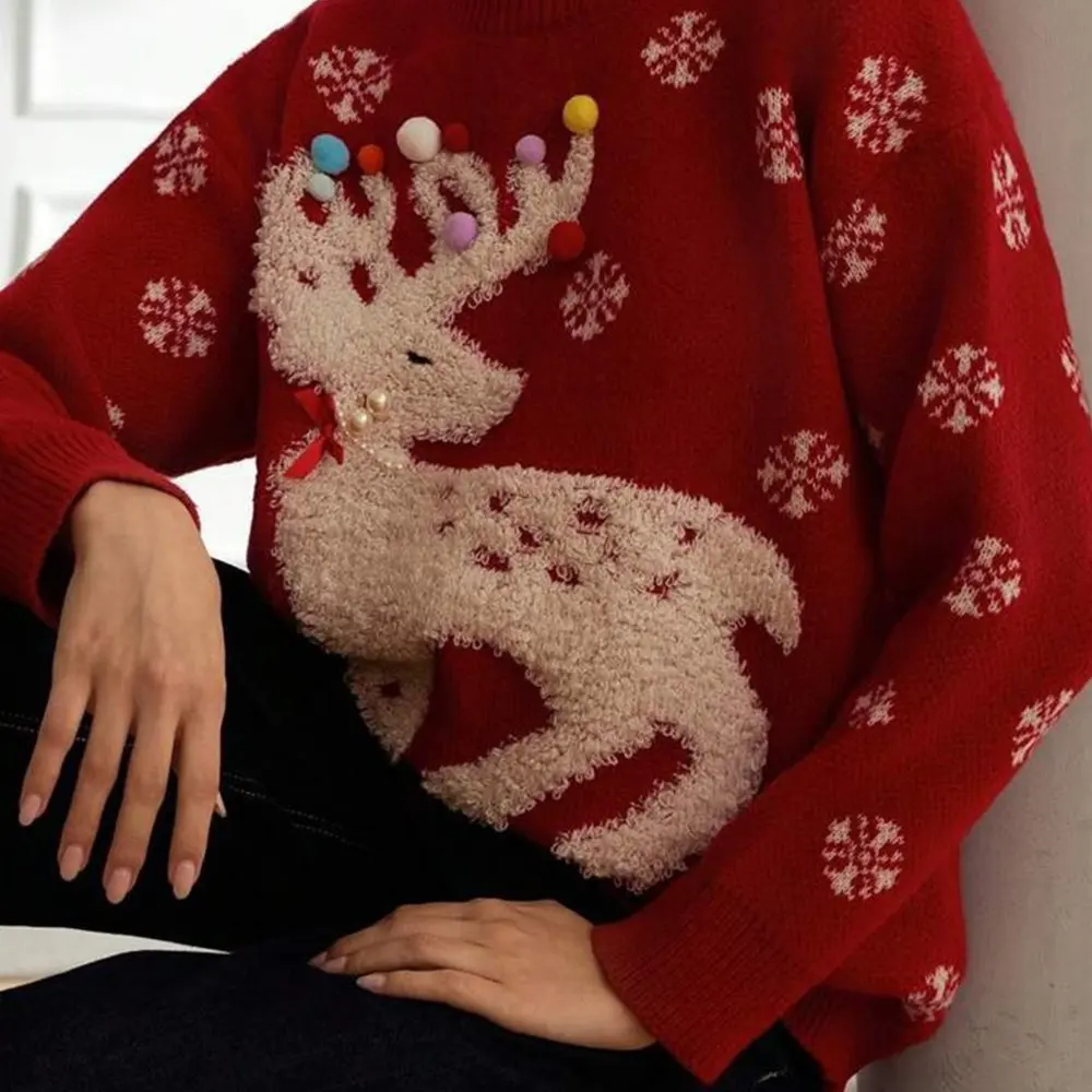 ملابس تريكو عصرية متعددة الاستخدامات على الطراز الأوروبي الأمريكي للخريف والشتاء وعطلات الكريسماس بتصميم حصري