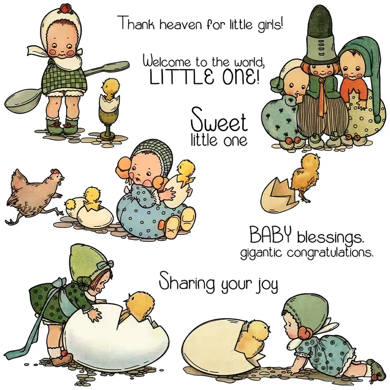 

Cute Baby Kids and Egg Chicks Cutting Dies Clear Stamp DIY Scrapbooking Metal Dies Silicone Stamp for Cards Albums