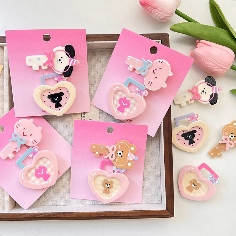 Lock And Key Shape Small Animal Hairpin Sweet Cute Cartoon Dog Cat Hair Clip Fashion All-match Barrettes Girls Hair Accessories