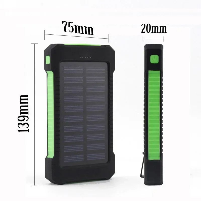 Waterproof Battery Charging Power Bank with Solar Panel, Portable 20000mAh Battery Pack Emergency Supply