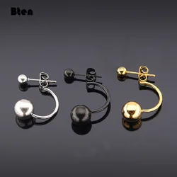 Bten New Gold Black Silver Color Double Side Earring Fashion Jewelry Stainless Steel Earrings Ball Women Double Stud Earrings