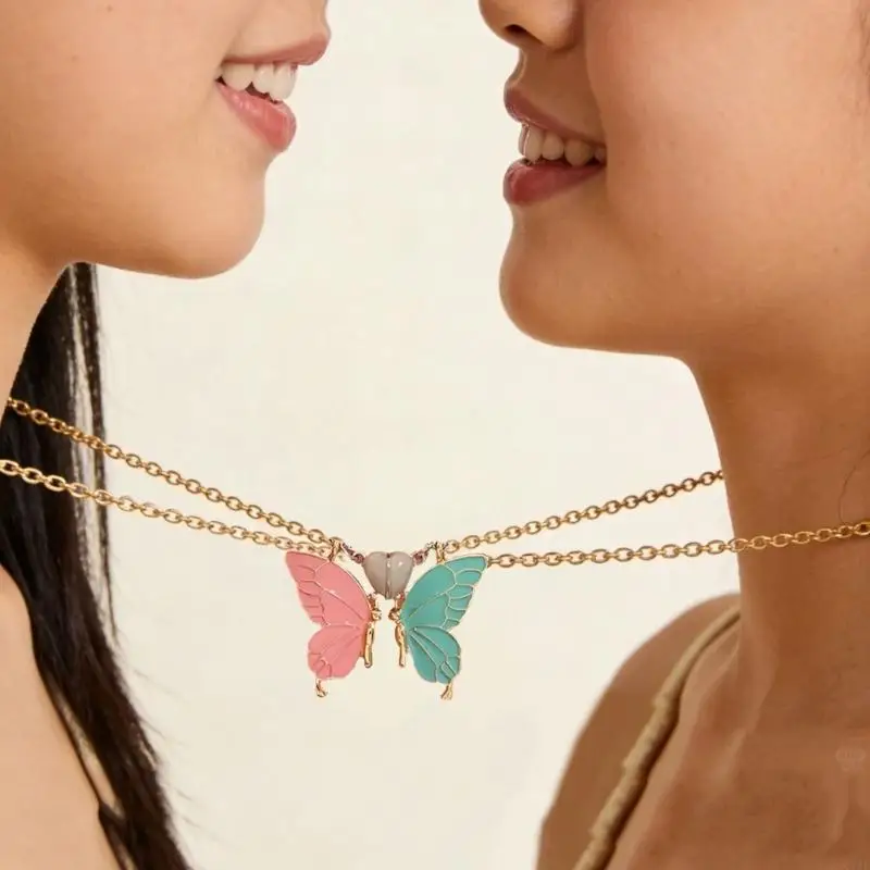 1 Pair Elegant Butterfly Drop Oil Pendant Necklaces Glowing In Dark Feature Collarbone Chain For Close Friend