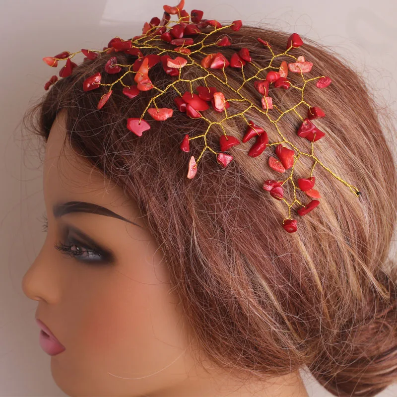 

4ujewelry 34 CM Mixed Red and Orange Nature Coral African Nigerian Weddings Headpieces 2023