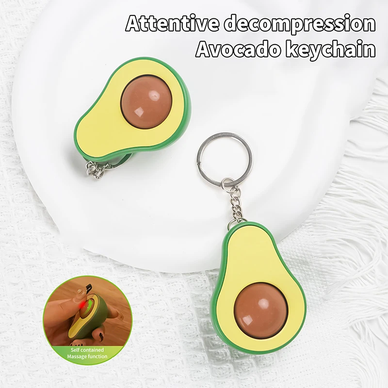 Avocado Massage Bead Keychain Decompression Toys Mini Finger Wrist Neck Massager Fun Fruit Pendant Creative Lanyard Keyring