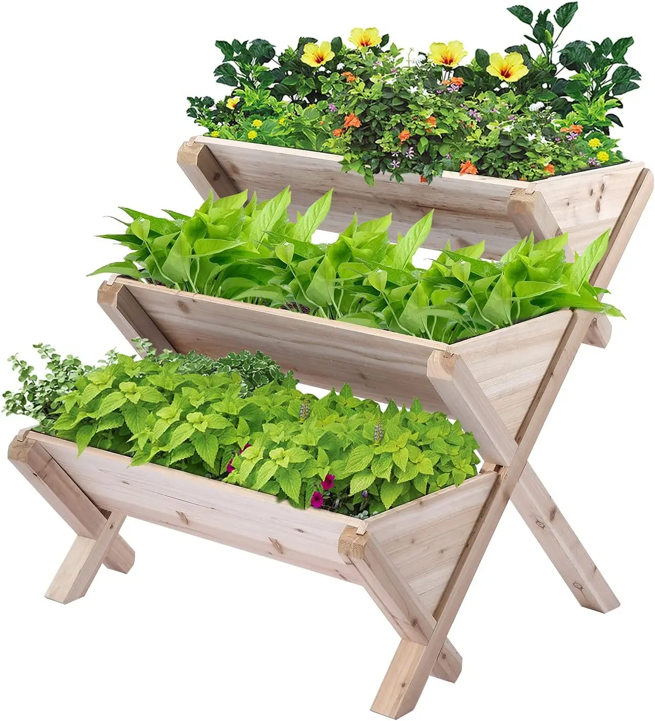 3 Tiers Wooden Vertical Raised Garden Bed with Legs,Planter Raised Beds Kit for Flowers Herbs Vegetables, Natural