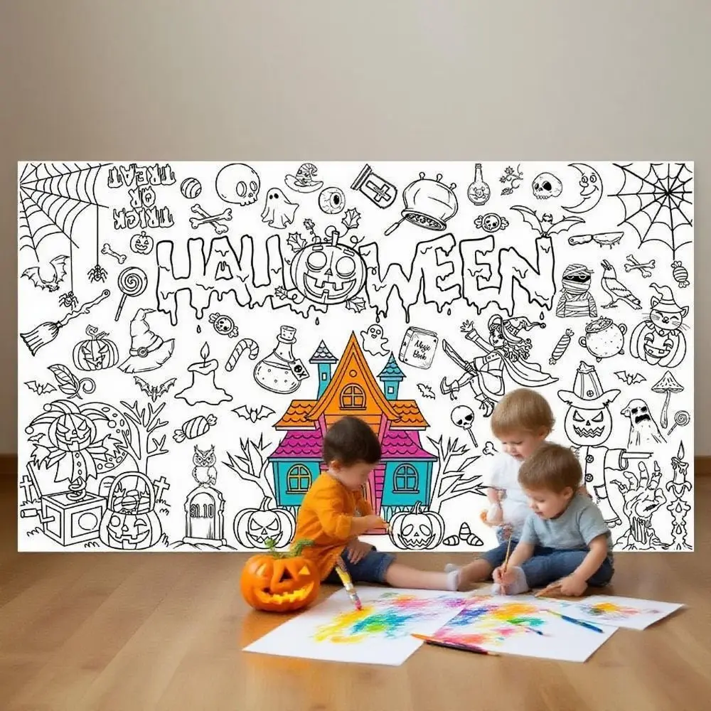 

Creative Halloween Graffiti Tablecloth Handmade DIY Painting Children's Drawing Tablecloth 130x75cm Cartoon DIY Party Tablecloth