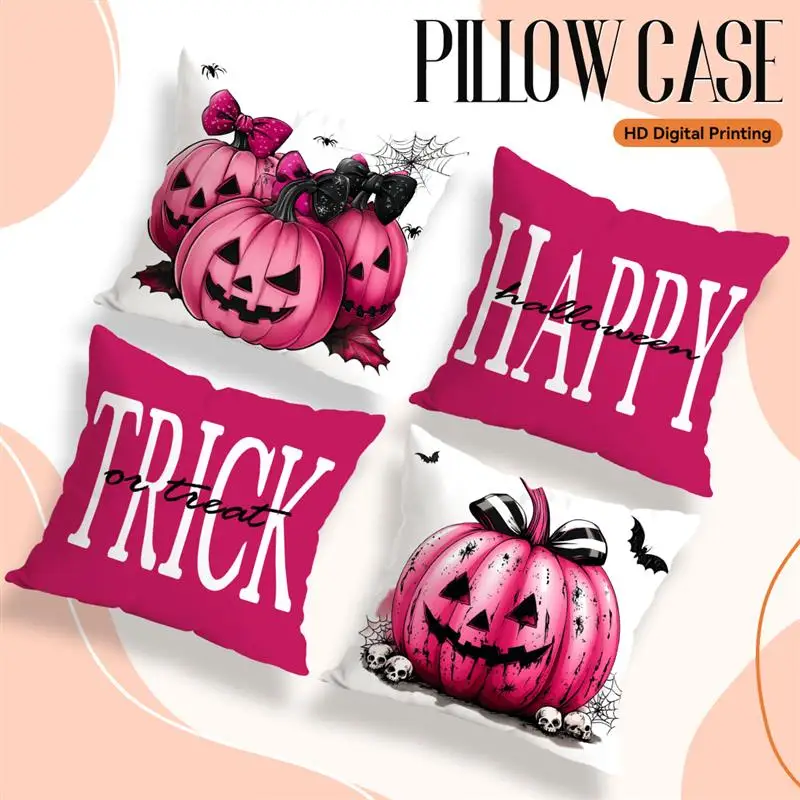 

Halloween Pink Pumpkin Cushion Pillowcase Printed 100% Polyester 45x45cm Throw Pillowcover Decorative Sofa Cushion Pillowslip